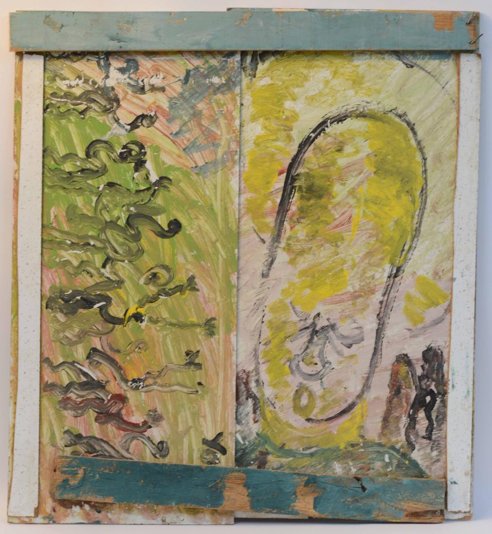 Oil on Masonite, Untitled, Purvis Young: Double panel. Signed (Purvis) Young (American, 1943-2010)36"h x 33"w