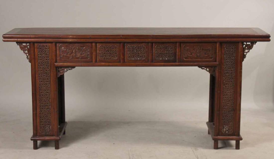 Qing-Style Carved Hardwood Altar Table: Chinese, 19th/20th C. 33-3/4"h x 6'2"w x 19"d