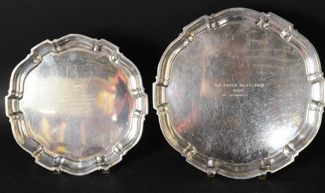 Two Poole Sterling Silver Trophy Trays: Both with piecrust border, both with engraved inscriptions, total weight approx. 38 T.O. 9-3/4"d, 11-1/2"d.