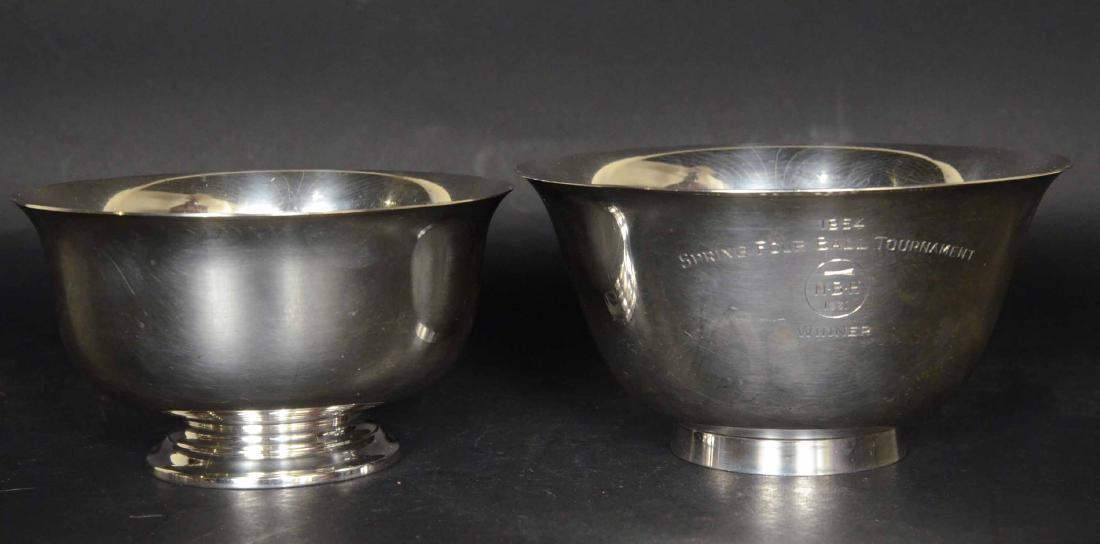 Two Sterling Silver Footed Circular Bowls: Comprising Fina Revere Reproduction, Fisher #38, with engraved inscription as a trophy, total weight approx. 29 T.O. 7"d, 7-7/8"d.