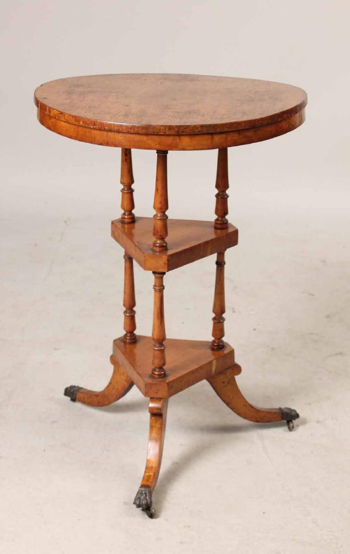 Regency Burlwood Circular Side Table: English, 19th C. 28"h x 20"dia.