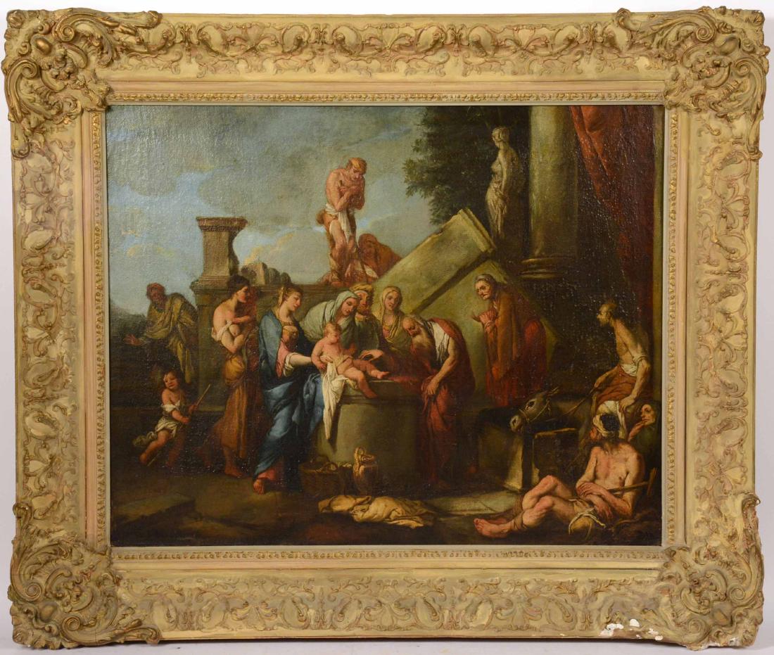 Oil on Canvas, Classical Figures in Landscape: Continental School, 18th/19th C., unsigned. Sight size: 25-1/2"h x 32"w