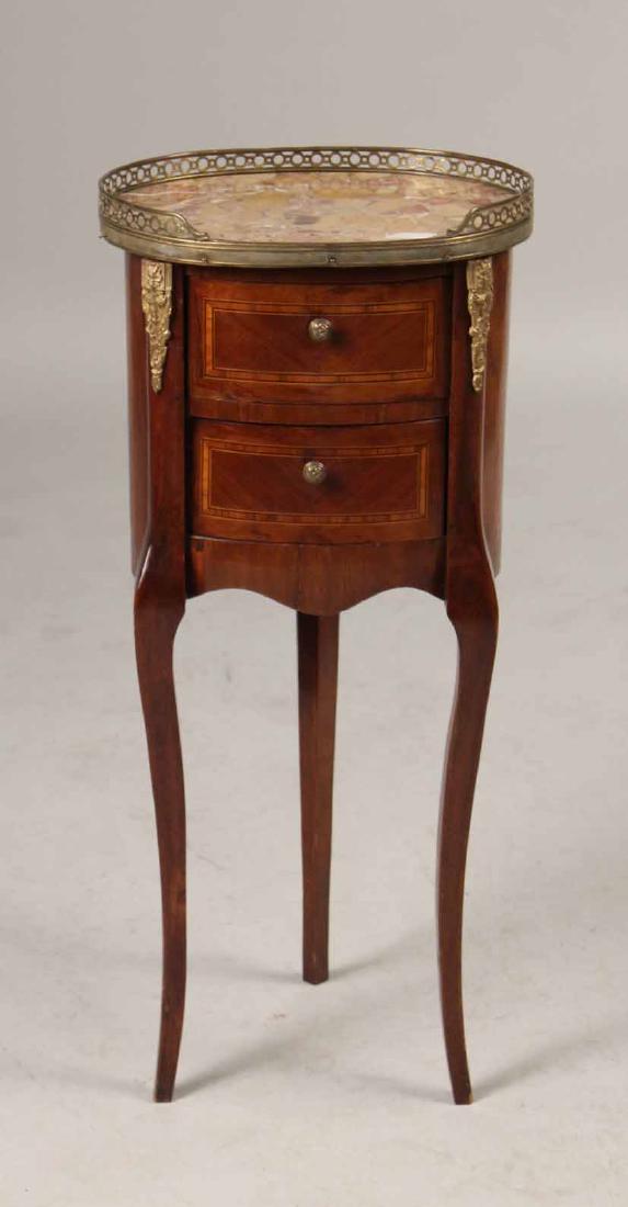 Louis XV Style Marble-Top Three Legged Table: French Taste, 19th/20th C. 29"h x 13"w x 10-1/2"d