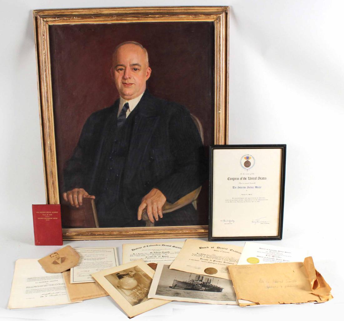 Oil on Canvas, Portrait, Samuel Burtis Baker: (American, 1882-1967), signed u.l. "S.B. Baker," portrait depicting George A. Smith. Together with an accommodation signed by Harry S. Truman, a book from The Phillips Exeter Academy class of 1910, an