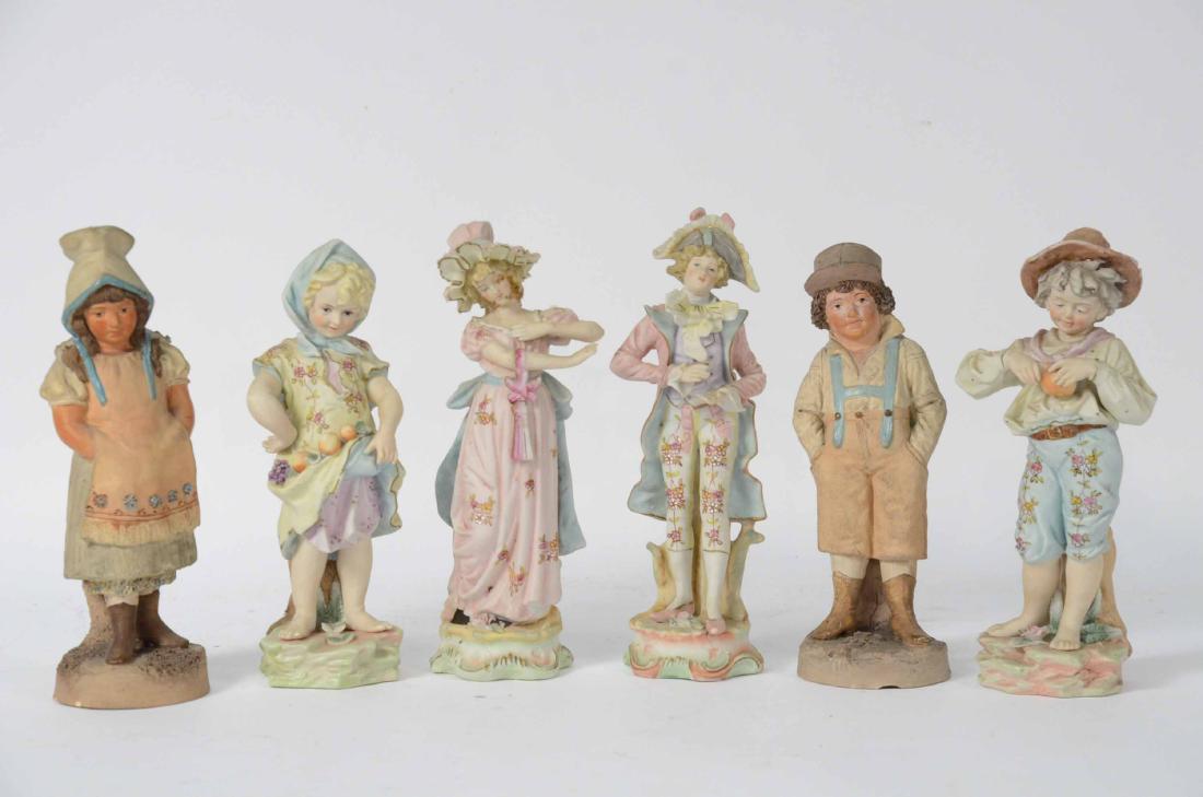 Four Capodimonte Porcelain Figures: Together with two ceramic figures depicting a boy and girl. 9"h