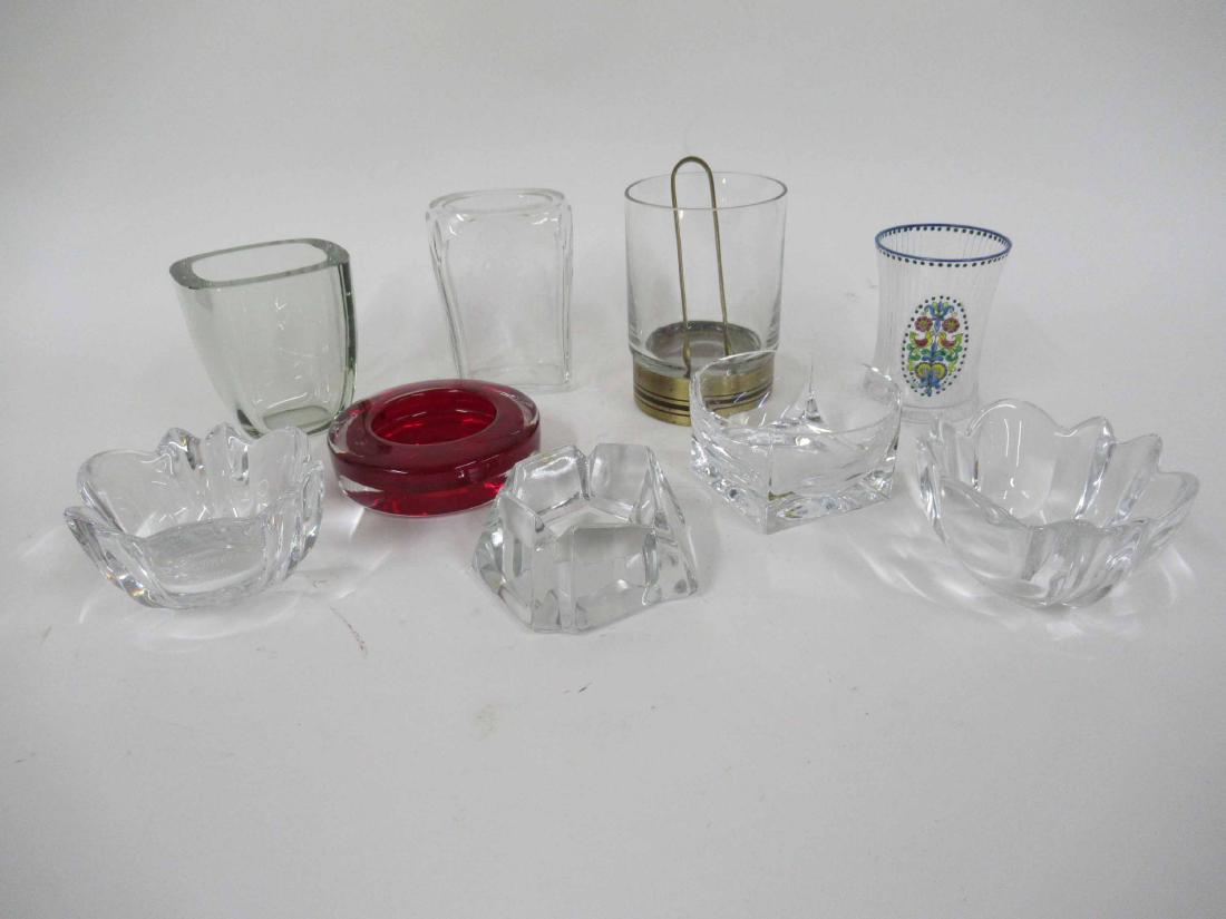 Group of Assorted Glass Table Articles: Including ash trays, bowls, vases and ice bucket. ice bucket size 61/2" tall x 4 1/2" wide