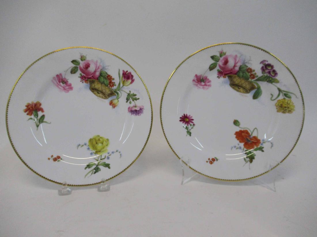 Set of Twelve Copeland Spode Plates: Floral decorated with basket design for Davis Collamore and Company. 9" dia