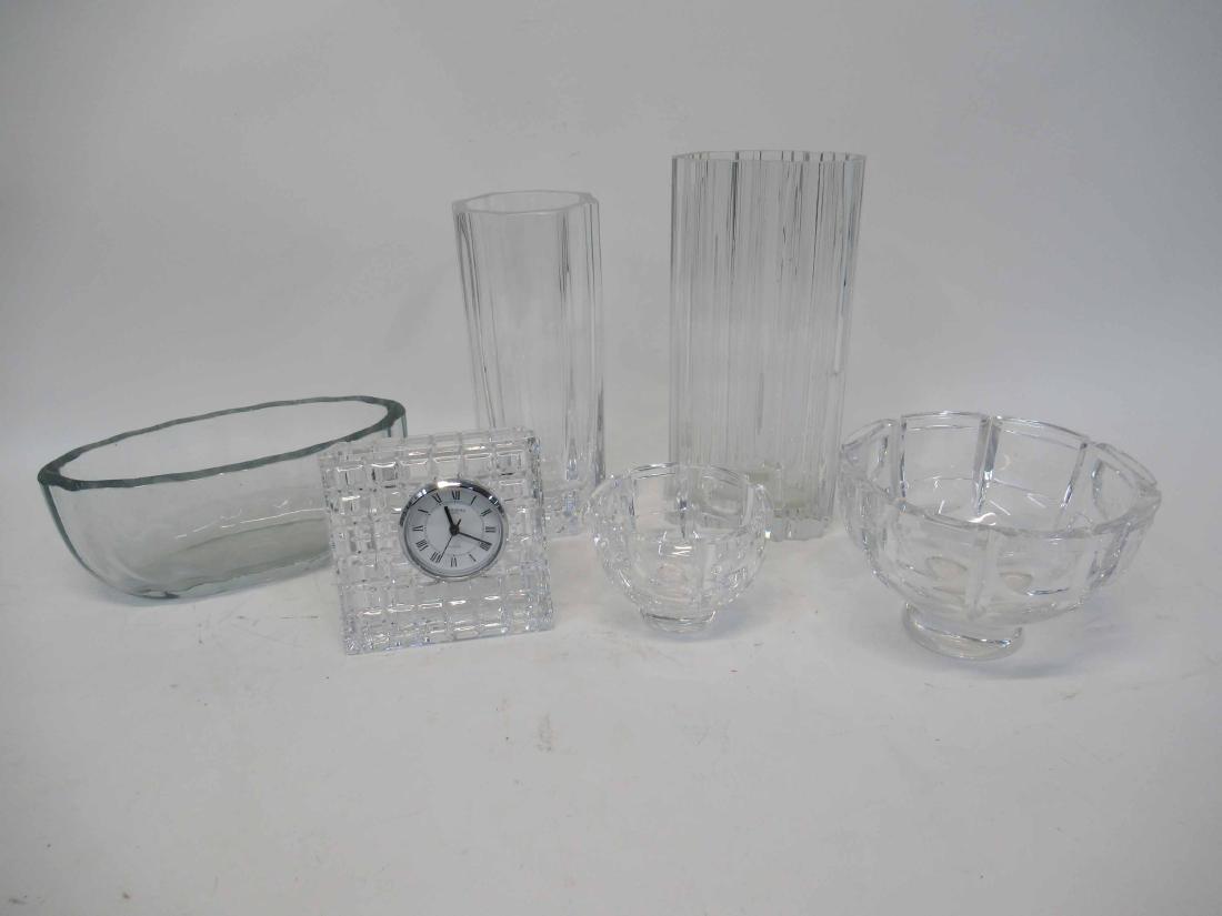 Group of Assorted Glass Table Articles: Including Orrefors bowls and Waterford clock.