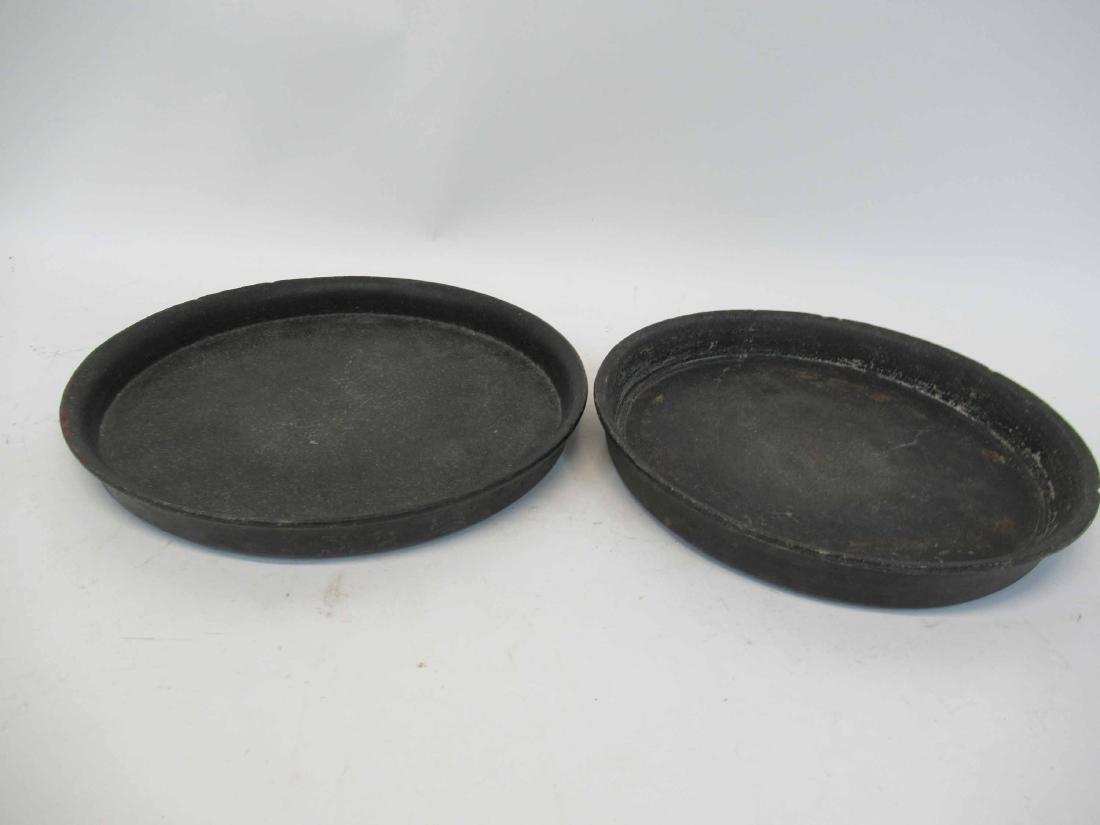 Two Soapstone Cooking Trays: Largest 13 1/4" dia x 1 5/8" tall