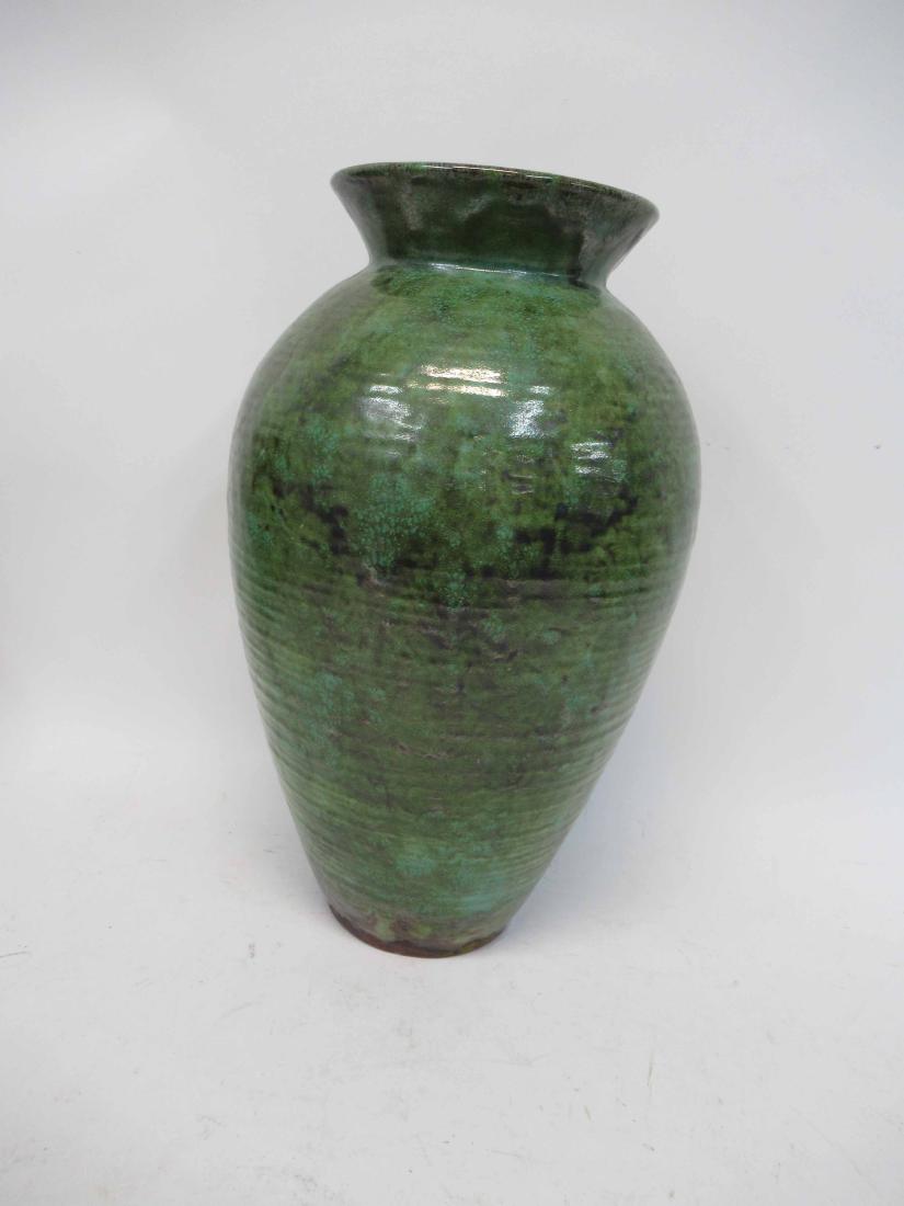 Earthenware Green Glazed Vase: 15 1/2" tall 8" dia