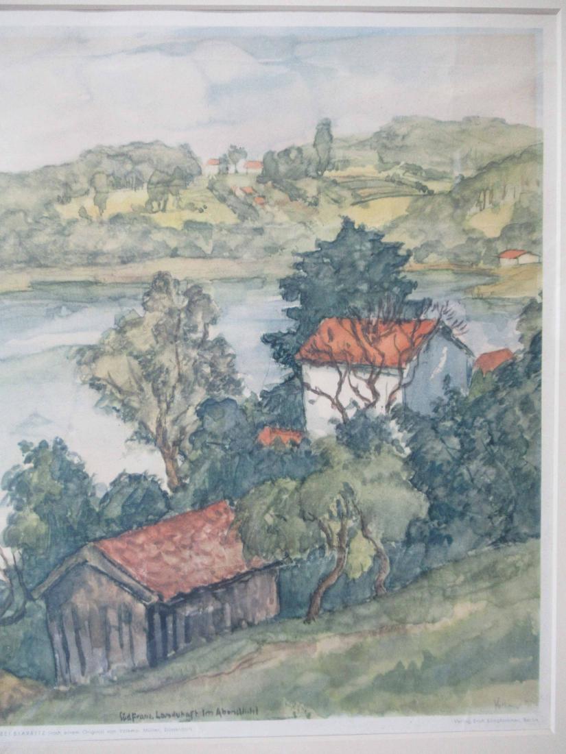 German Landscape Print: See Bei Biarritz, original von Volkmar Muller, Dusseldorf. Framed 18-1/2"h x 15-1/4"w.