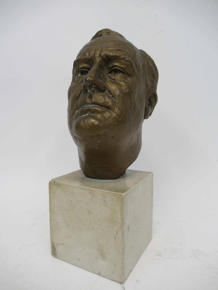 Patinated Metal Bust of FDR: Franklin D Roosevelt. Signed Jo Davidson. 9" tall x 5 1/2" deep x 4" wide