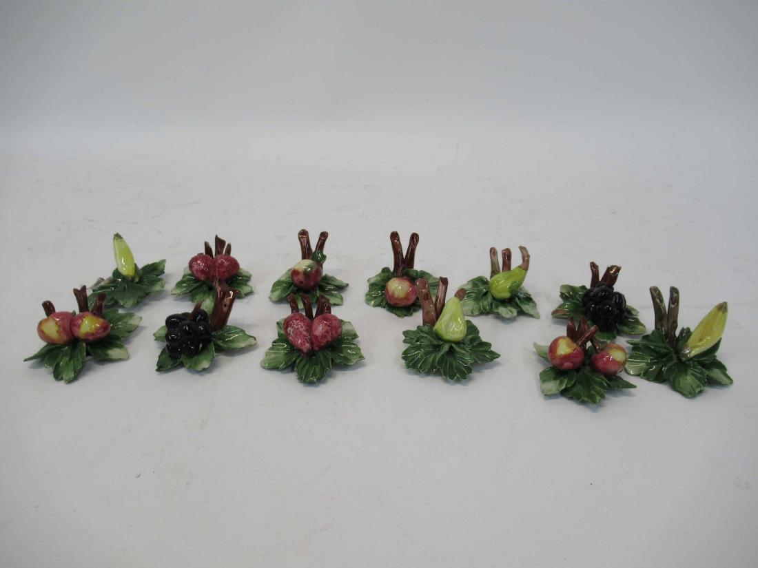 Twelve Capodimonte Ceramic Fruit Card Holders: 1 3/4"h