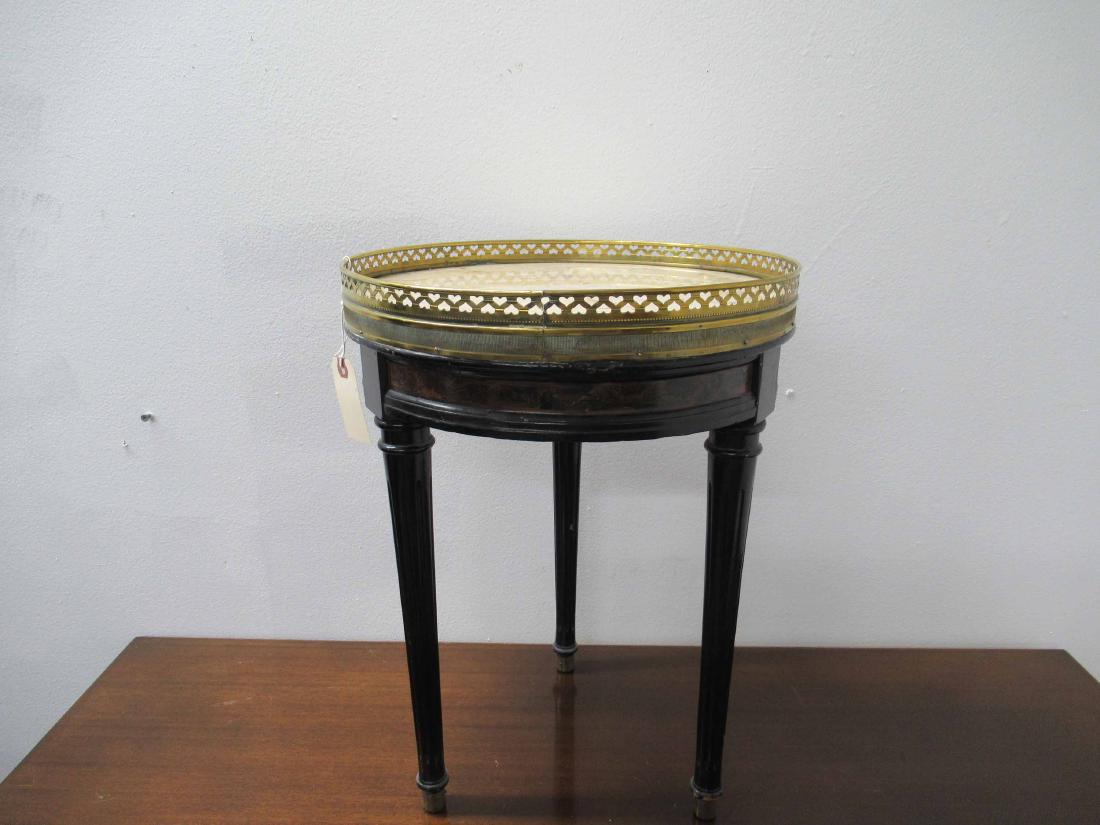 Louis XVI Style Marble Top Gueridon: Black painted. 18"h x 13-1/4"dia.