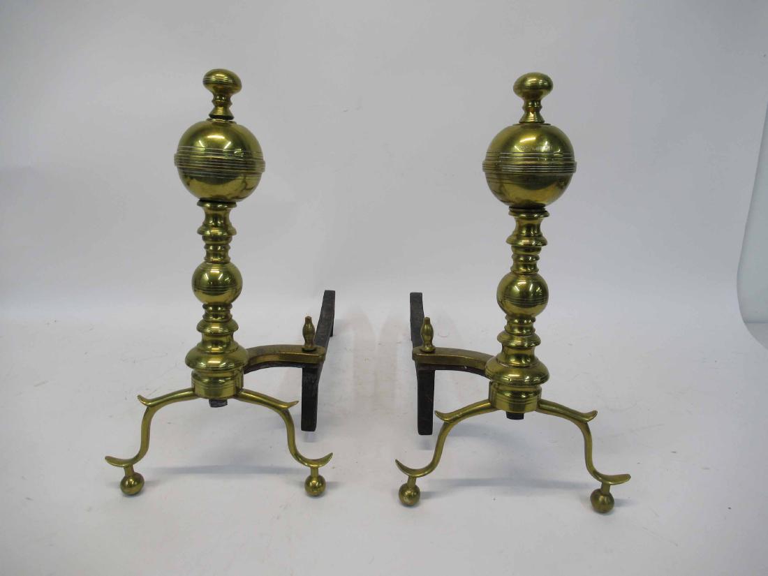 Pair of Brass Andirons: 16" tall x 9" wide