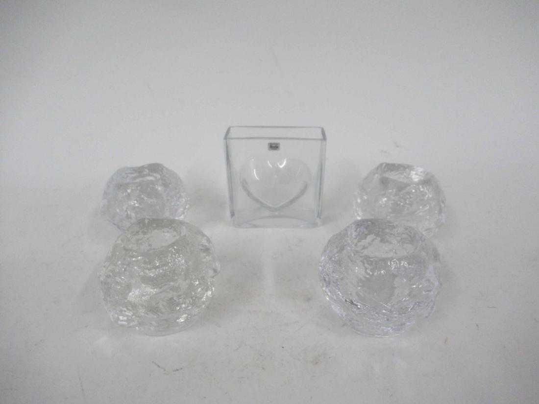 Four Kosta Boda Snowball Lanterns: Together with a heart vase. lanterns 2 3/4" tall x 3 1/2" diameter