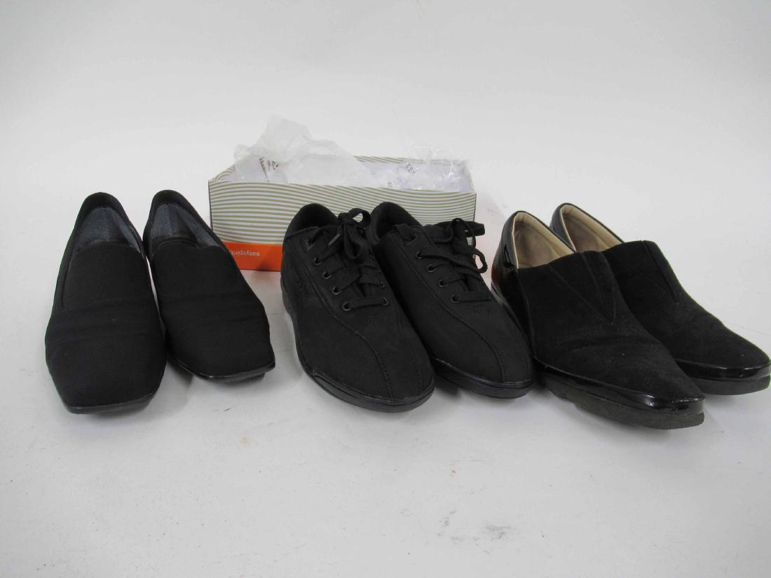 Two Pairs of Lady's Black Shoes: Together with a pair of Easy Spirit sneakers. 9N and 9