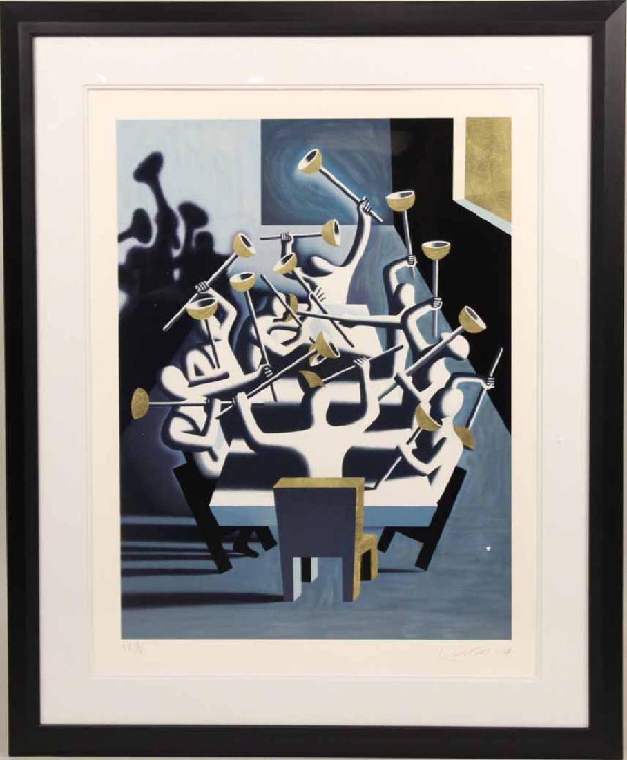 Screen Print, "Upheaval," Mark Kostabi: (American, b. 1960), signed with label to verso, numbered TP 28/29. Sight size: 40-1/2"h x 31-1/4"w