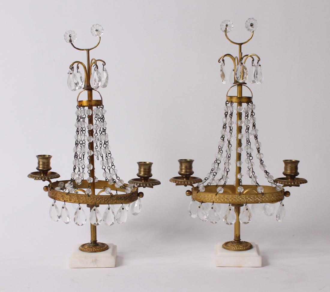 Pair of Bronze and Crystal Candelabra on Marble (1 of 8)