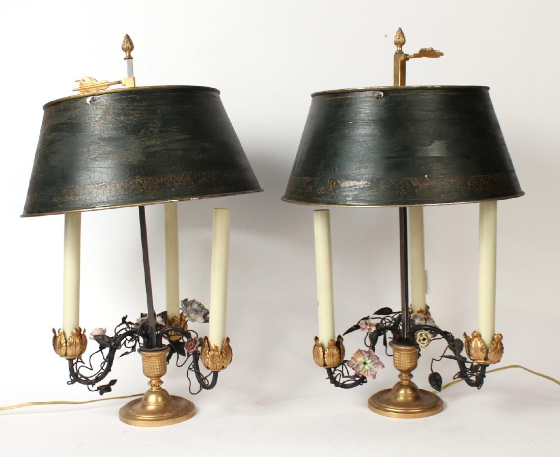 Pair of Floral and Bronze Bouillotte Lamps (1 of 6)