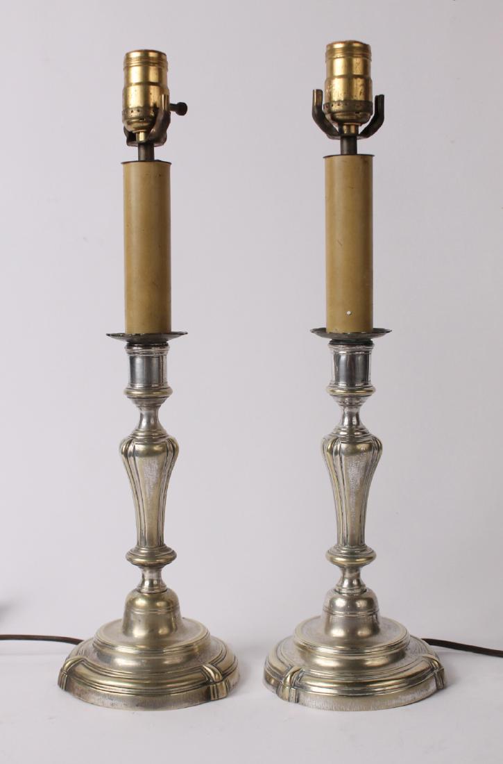 Pair of Louis XVI Brass Candlestick Lamps (1 of 3)