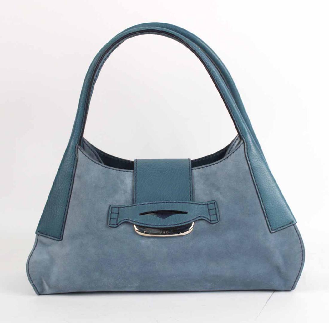 Tods Teal Suede and Leather Handbag (1 of 7)