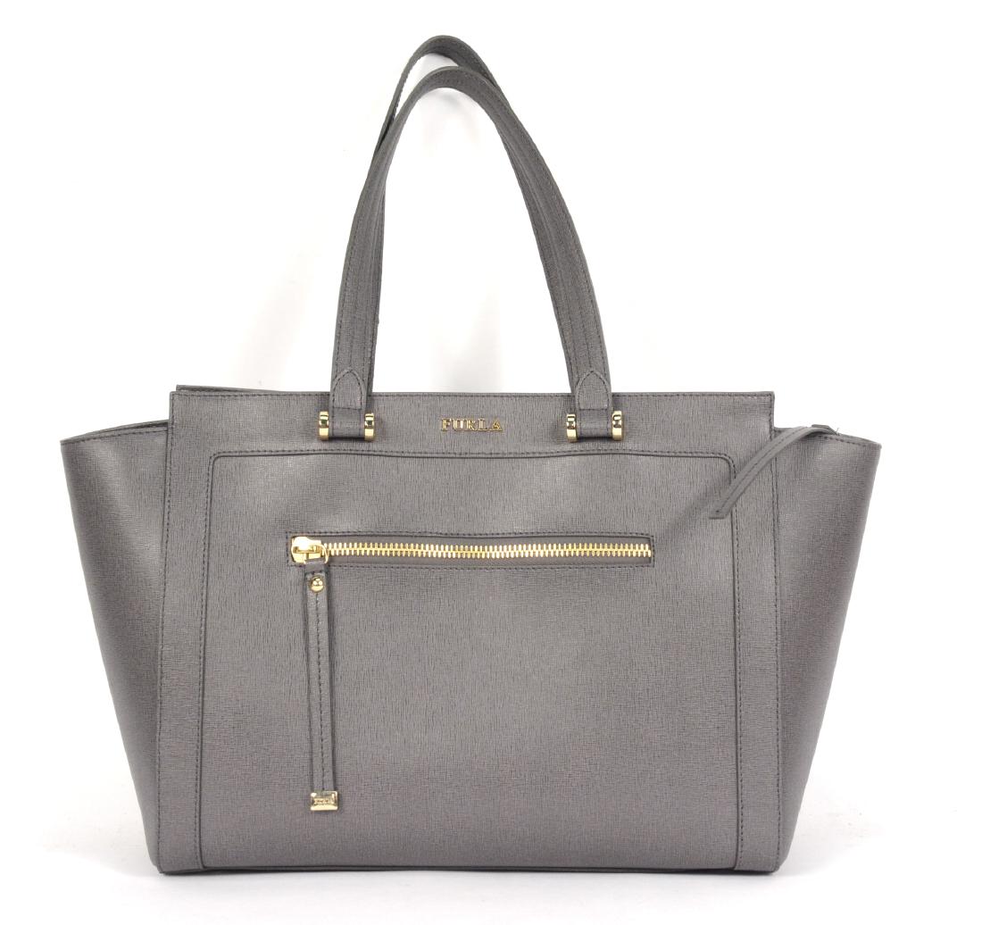 Furla, Italy Gray Textured Leather Tote (1 of 9)