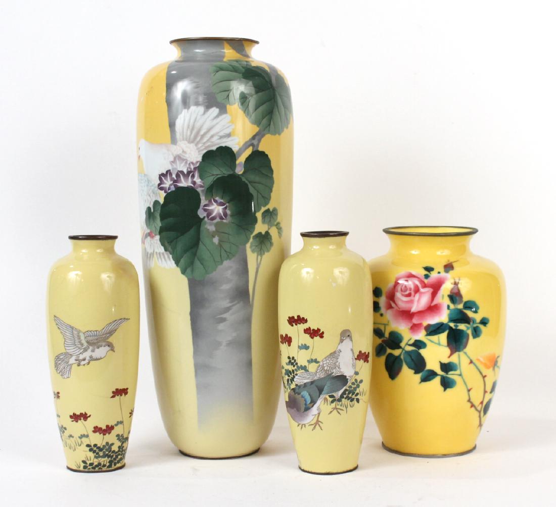 Four Japanese Yellow Cloisonne Vases (1 of 7)