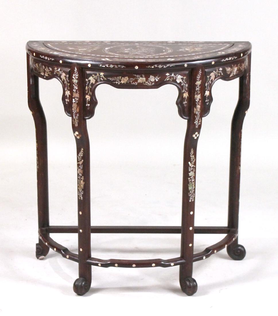 Chinese Mother-of-Pearl Inlaid Hardwood Table: Early 20th C. 34"h x 32-3/4"w x 22-1/2"d