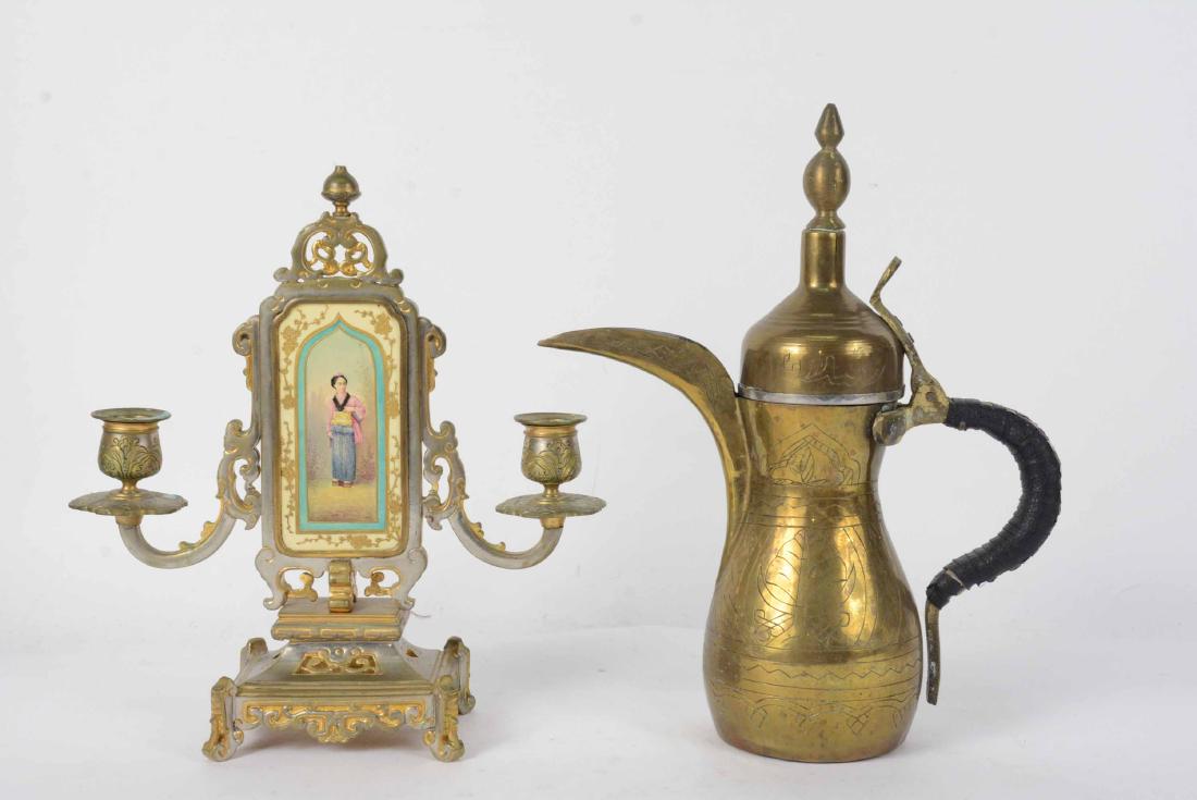 Brass and Patinated Metal Two Arm Candelabra (1 of 9)