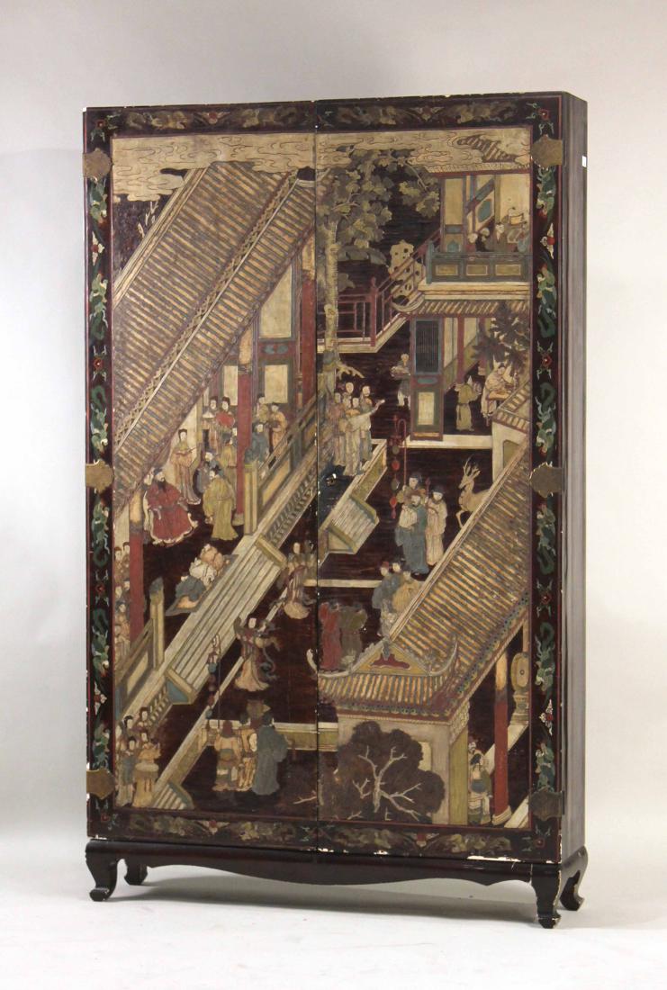 Chinese Coromandel Door Black Lacquer Cabinet (1 of 11)