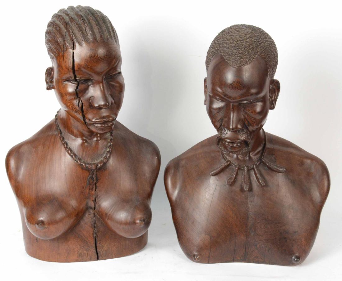 Two Carved Hardwood African Busts (1 of 5)