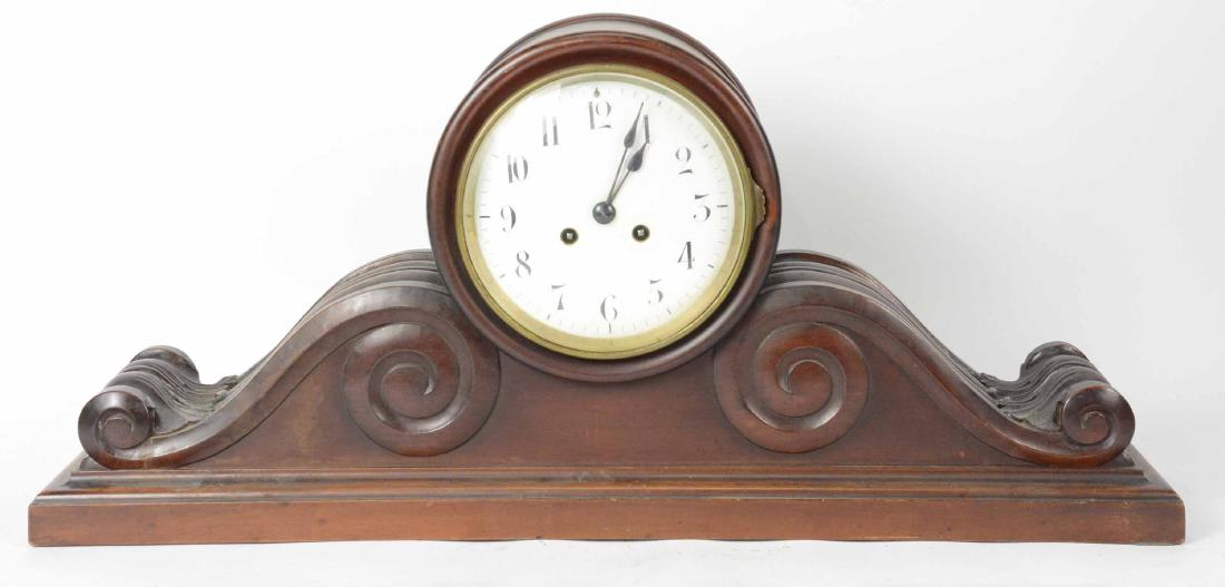 Carved Mahogany Tambour Mantel Clock (1 of 8)