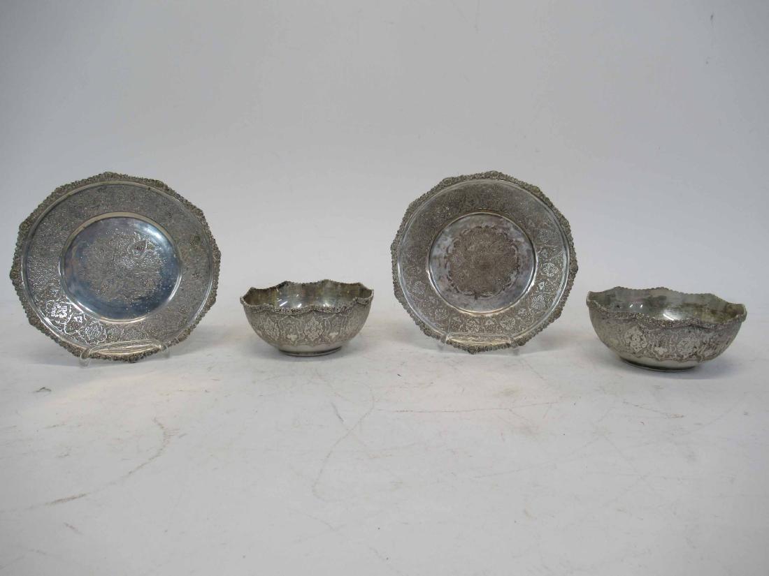 Pair of Middle Eastern Silver Bowl: With underplates, weight approx. 23 T.O. 4-3/4"d.