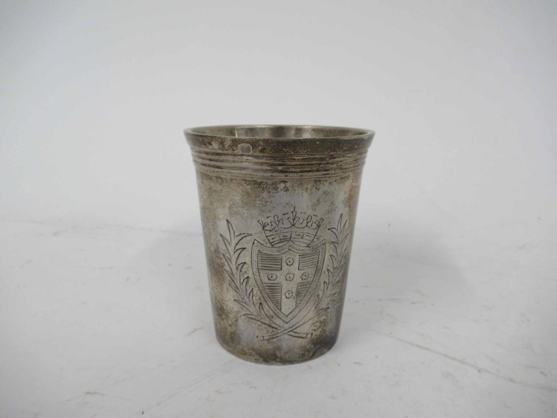 Silver Plated Beaker: With engraved coat-of-arms. 3-1/2"h.