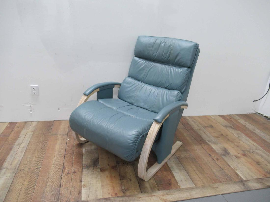 Danish Modern Reclining Chair: Teal in color upholstery.