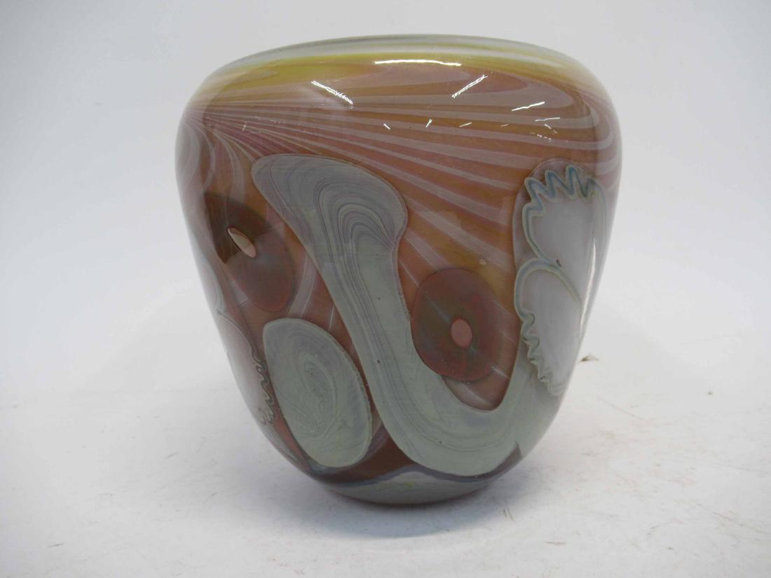 Daniel Edler Modern Glass Vase: Titled, Tri Floral in the Deep. 8 1/2" dia x 8 " tall