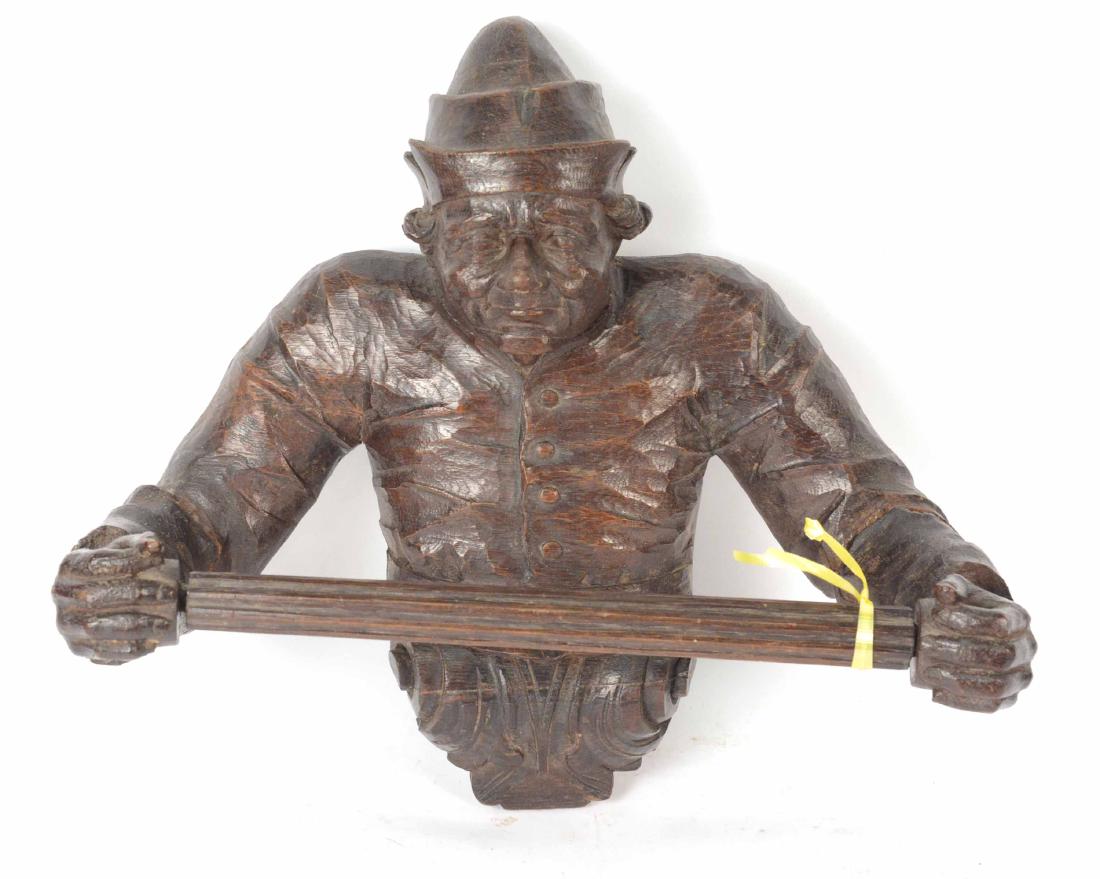 Carved Wood Figural Towel Bar: 17"h x 17"w