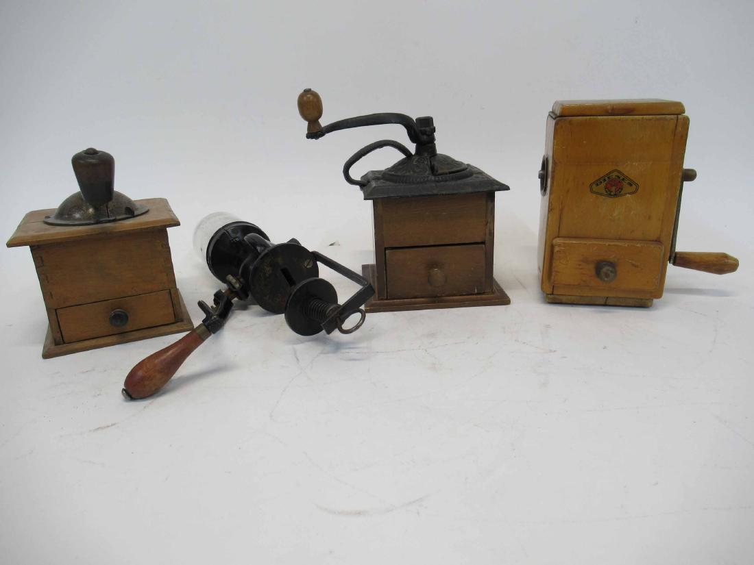 Four Vintage Coffee Grinders: 5"h x 5" x 5"