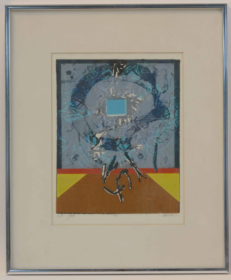 Colored Intaglio Lithograph, George Nama: Signed and dated 1941. Entitled, "Compostion". 11"h x 8 1/4"w
