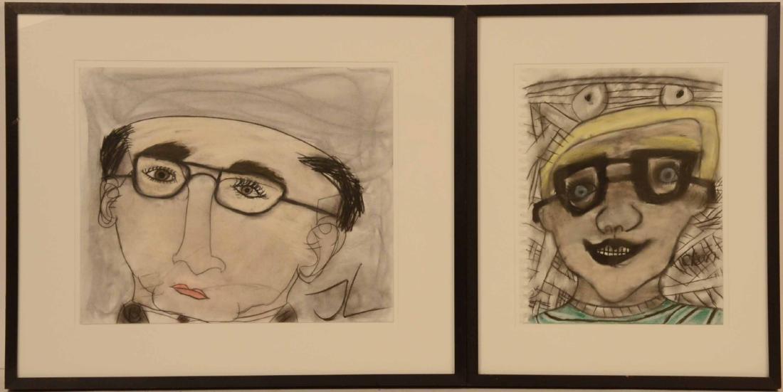 Two Pastels on Paper, Jonathan Lerman: (American, b. 1987) "Dean 1999" and "Man with Glasses, 1999". Both bear artist labels on the verso. 14"h x 11"w sight Provenance: K.S. Art/ Kerry Schuss, New York City.