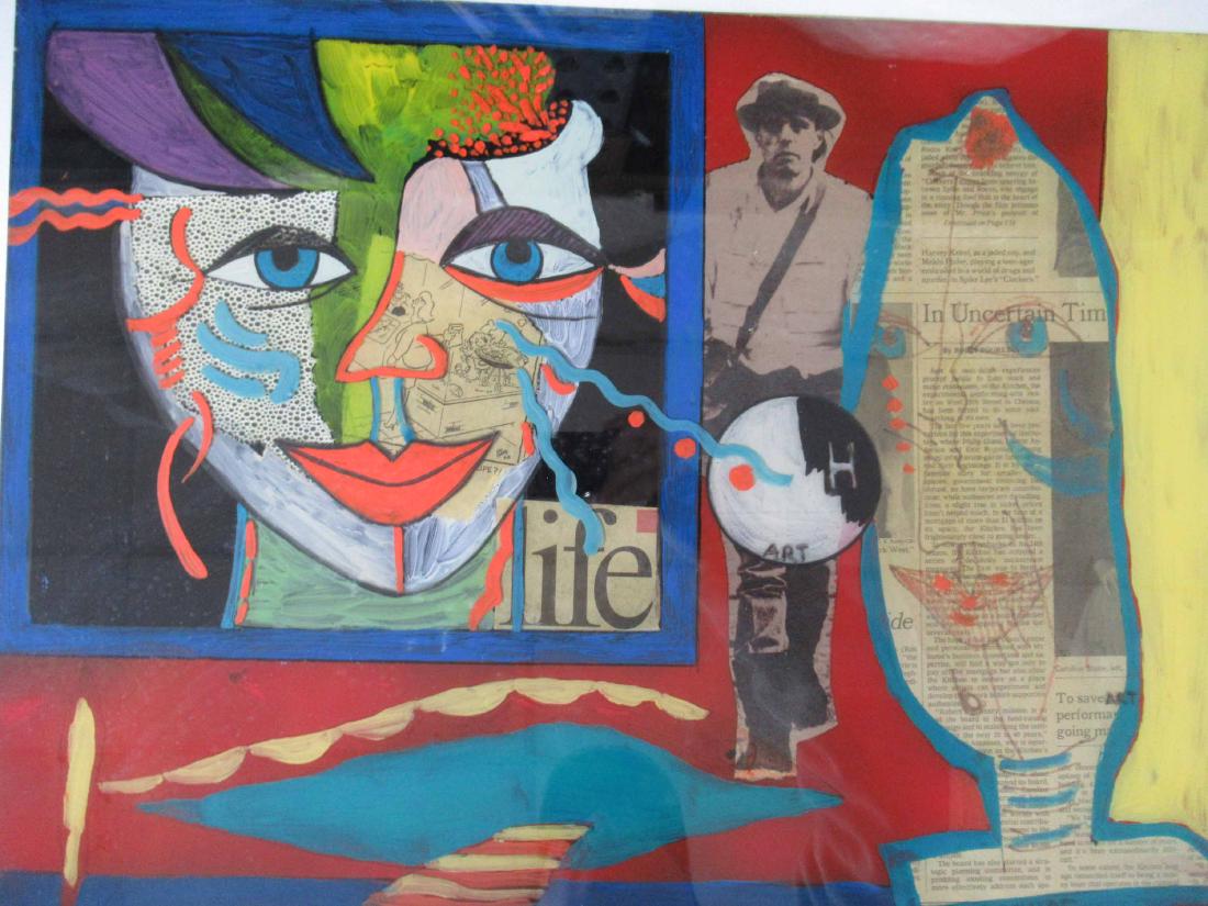 Gunter Temech Mixed Media Collage: Signed Lower right 95. Framed size 22 1/4" x 26 3/8"