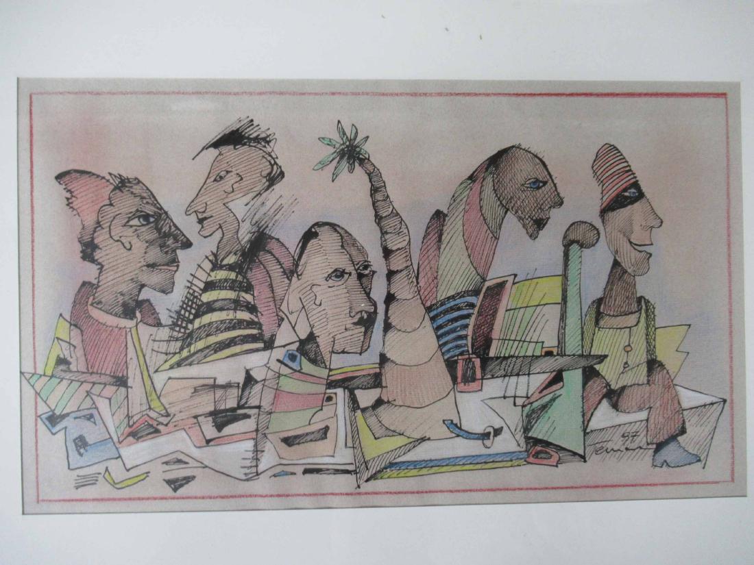 Gunter Temech Mixed Media: Signed lower right 97 Framed Size 15 1/4" x 22 1/4"
