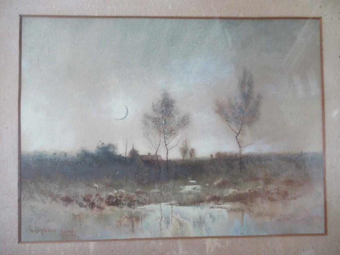 Mixed Media, Night Landscape, Edwin L. Harris: Edwin Landseer Harris (English, 1858-1901), signed l.l. Sight size: 9-1/4"h x 12-1/4"w