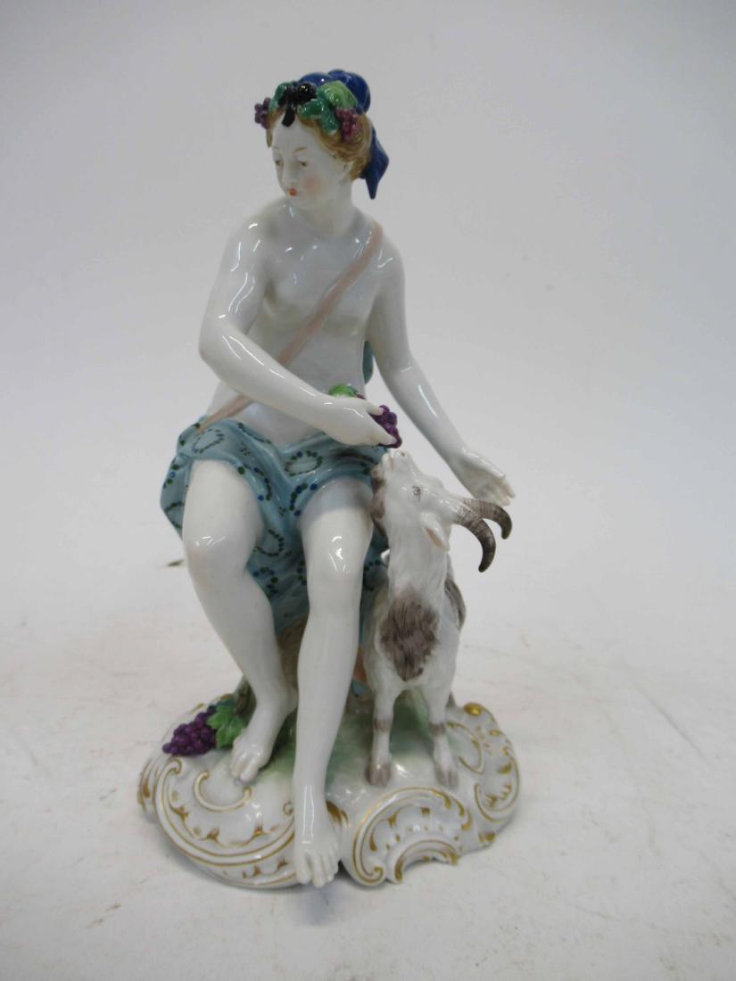 KPM Figural Group: Young maiden and ram. 8" tall x 4 1/4" dia