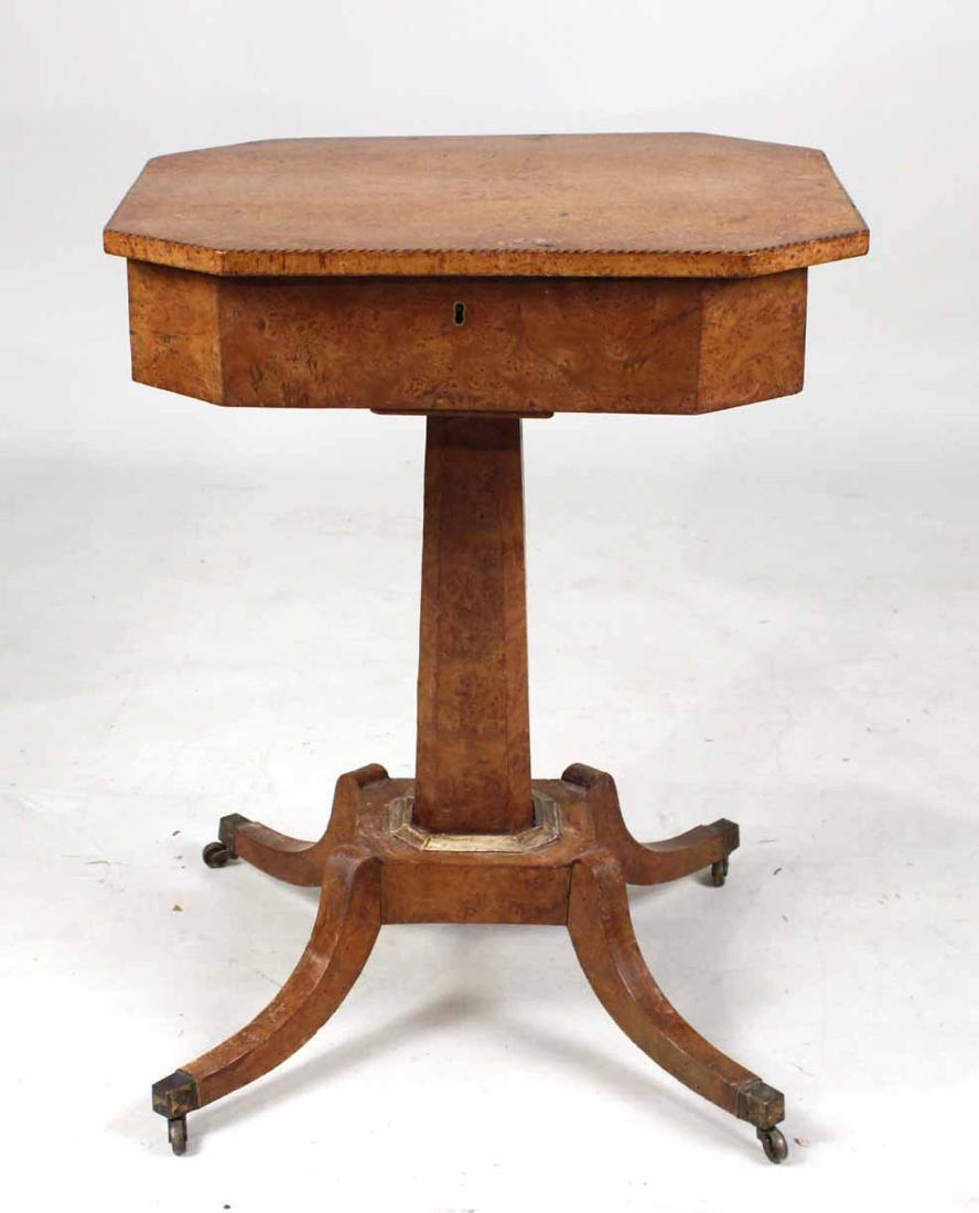 Neoclassical Burlwood Lift-Top Sewing Table: Continental, Early 19th Century, 29" h x 22" w x 16 1/2" d