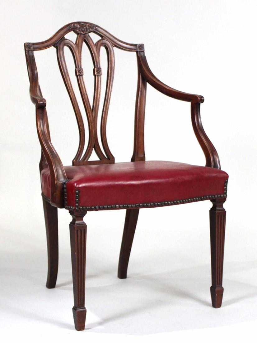 George III Style Mahogany and Leather Arm Chair: 28"h