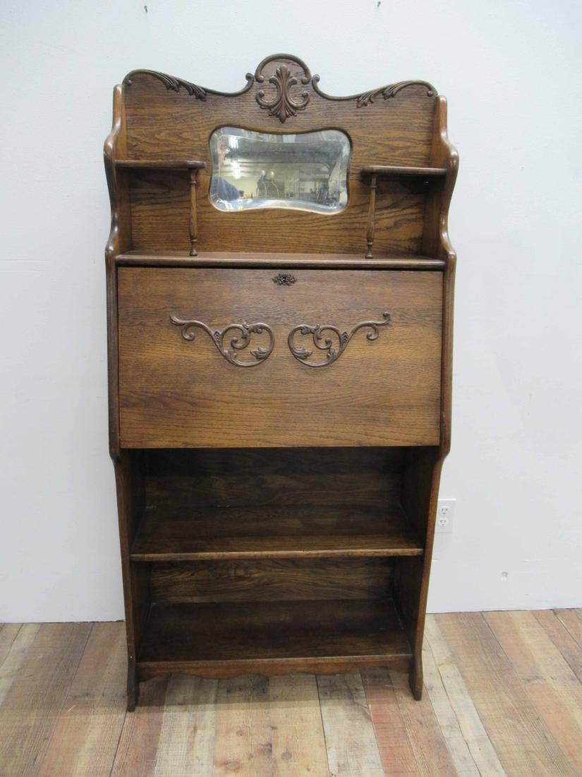 Oak Larkin Desk: 19th/20th C. Labeled verso. 5'2-1/2"h x 30"w x 12"d