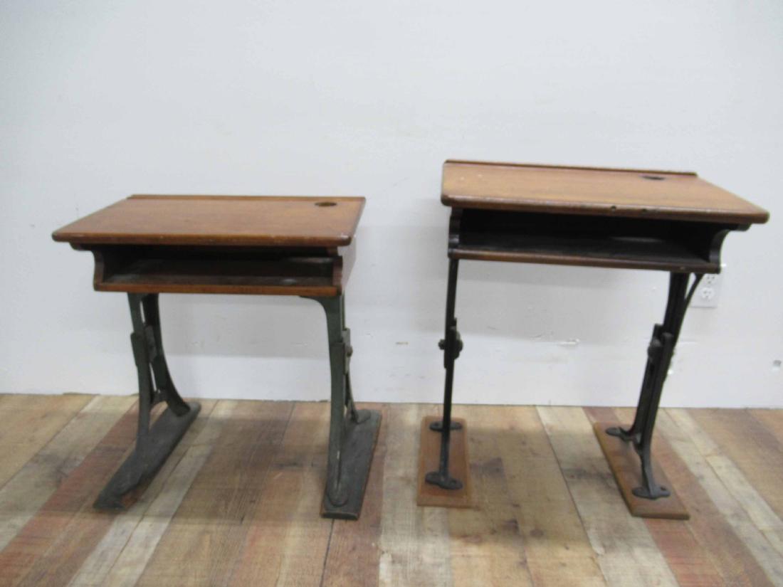 Two Student Desks: Wood and Metal. 26-1/2"h x 21"w x 13"d and 23"h x 21"w x 13"d