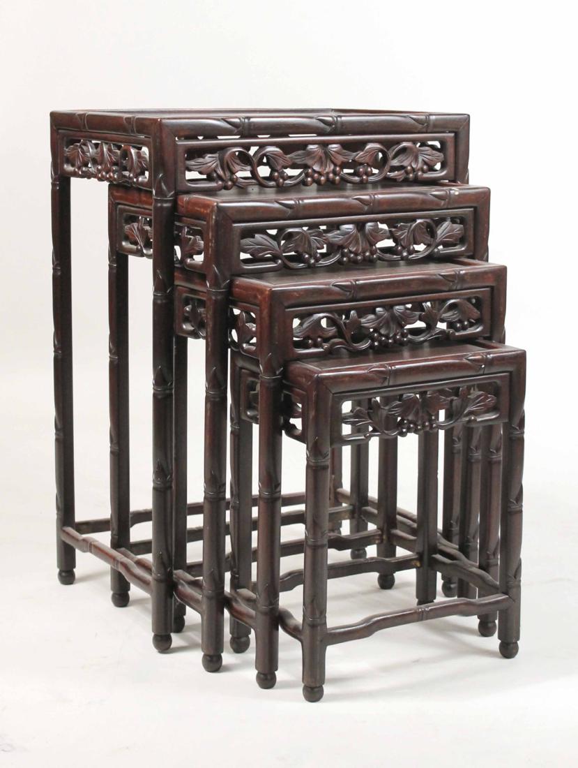 Chinese Hardwood Nesting Table: Four tables. 28"h x 19"w x 13"d